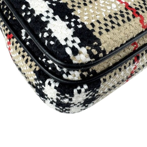 Auth BURBERRY Chain Shoulder Bag Beige/Black/Gold Canvas/Metal - z4021 - Picture 8 of 12